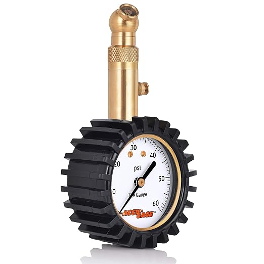 Accu-Gage RS60XA Professional Tire Pressure Gauge with Protective Rubber Guard (60 PSI)