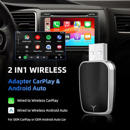 Plug and Play CarPlay Wireless Adapter for Apple iPhone Wireless Android Auto,Fast Auto Connect USB A/Type-C with 927+ Models from 2015 / iOS 10+ / Android 11+