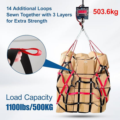 Cargo Net for Pickup Truck Bed with 4Pcs Ratchet Tie-Down Straps, 50"x66", (WLL) 1100lbs, Heavy Duty Storage Netting for Trailer's Cargo Carrier