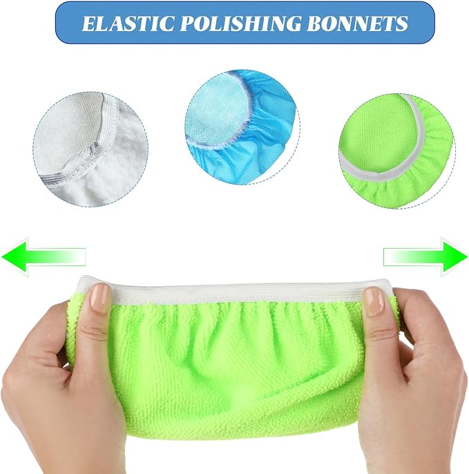 Mudder 20 Pieces Car Orbital Buffer Polisher Pad Bonnet Microfiber Max Bonnet Polishing Buffing Pad Cover (Fluorescent Green,7-8 Inches)