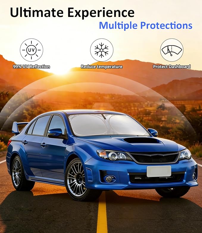 Windshield Sun Shade for 2008-2015 Subaru Impreza WRX/WRX STI Accessories, Car Front Window Sun Visor & Heat Shield | 240T Sunshade Protection Blocks UV Rays Keep Your Car Cooler
