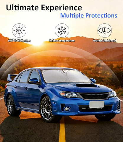 Windshield Sun Shade for 2008-2015 Subaru Impreza WRX/WRX STI Accessories, Car Front Window Sun Visor & Heat Shield | 240T Sunshade Protection Blocks UV Rays Keep Your Car Cooler