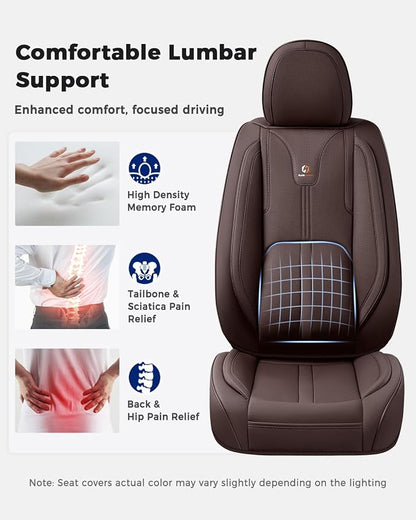 Huidasource Coffee Front Seat Cover Luxury Nappa Leather, Front Car Seat Cover with Airbag, Front Storage Pocket, Lumbar Support, Cooling＆Heating, Universal Fit for Most Cars SUV Trucks, Coffee