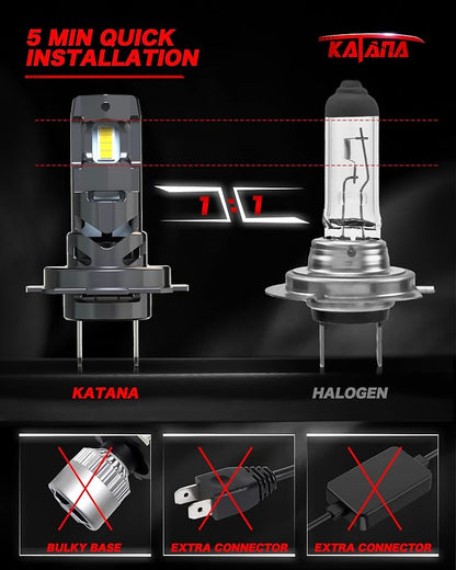 Katana H7 Bulbs, No Adapter Required 400% Brightness 6500K Non-Polarity, Powersports, Pack of 2