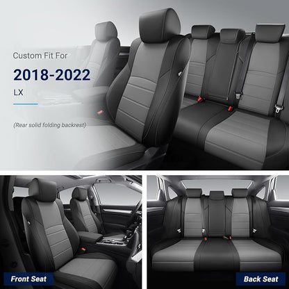 Custom for Honda Accord Seat Covers 2018 2019 2020 2021 2022 LX, Faux Leather Car Seats Cover Full Set (Rear Solid Folding backrest) - Black Grey