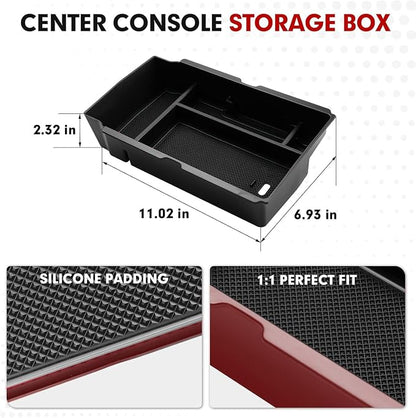 Autorder Center Console Organizer for 2023-2026 Honda CRV Accessories - Armrest Storage Box Middle Console Tray Container with Black & Red Non-Slip Silicone Mats