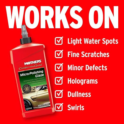 Mothers California Gold Micro-Polishing Glaze, 16 oz. — Ultimate Wax System Step 2, Adds Vibrance, Depth & Clarity to Paint & Clearcoats, Enhances Reflectivity, Especially on Dark Colors (08100)