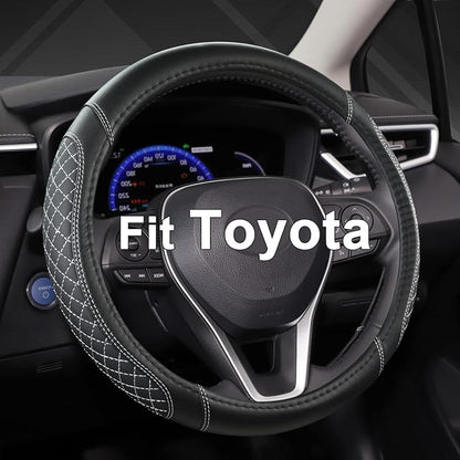 West Llama Customized Auto Car Steering Wheel Cover for Toyota Rav4 Corolla Camry Highlander (Diamond Quilted-Black+Gray-Standard Size)