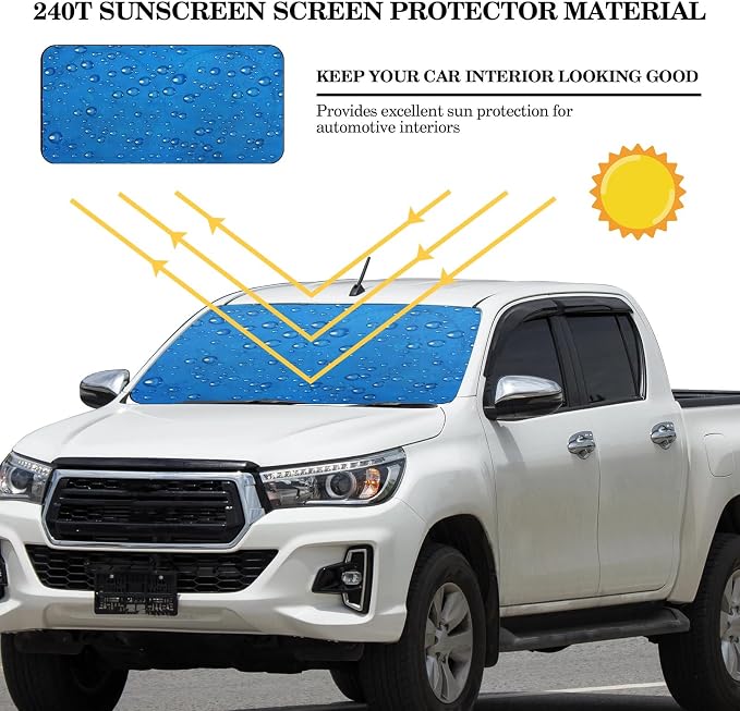 Woanger Windshield Sun Shade Foldable Car Front Window Covers for Car Accessories Sun Heat UV Rays Visor Protector Protection for Universal Cars SUV Truck (Water Droplet)