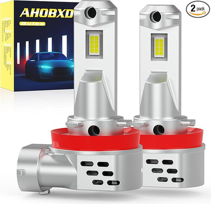 AHOBXD H11 LED Bulb, H8 H9 H16 Bulbs Upgraded 900% Brightness Super Bright with Fan Cooling 60000LM 1:1 Halogen Mini Size 80000Hrs Lifespans Fog Lights Pack of 2