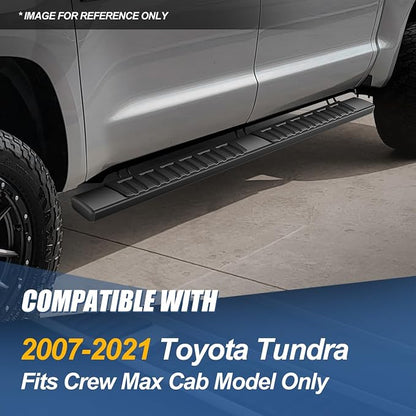 Auto Dynasty Running Boards Compatible with 2007-2021 Toyota Tundra Crew Max, Stainless Steel Side Step Rail Nerf Bars, 6.75" Step Bars, Black