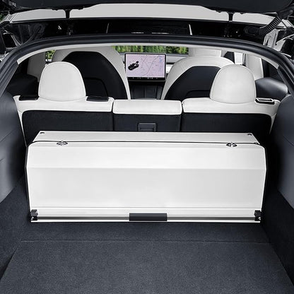 Car Trunk Suv Organizer for 2022-2023 Tesla Model Y (5-Seater), Leather Sturdy Trunk Storage Bin Box, Compartment Foldable Organizer with Lid and Push-pull Handle, White