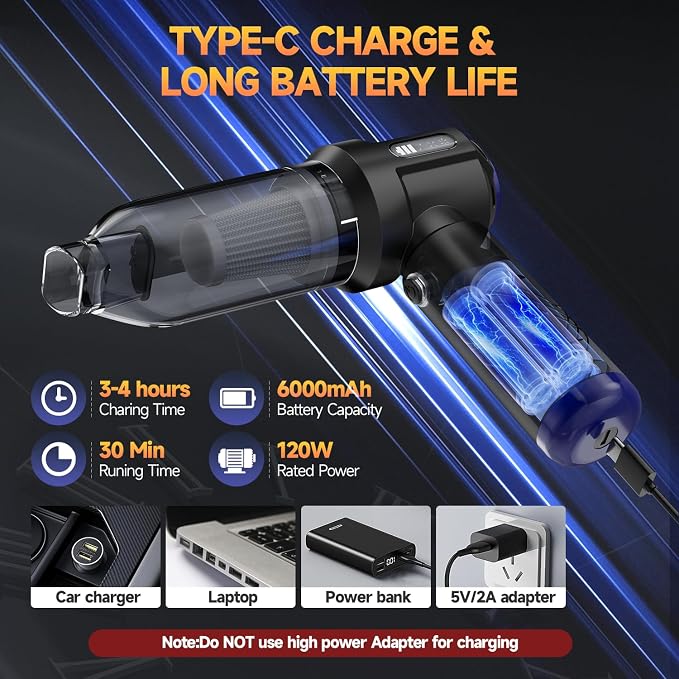 Car Vacuum Portable Cordless High Power Small Handheld Vacuum Cleaner 4-in-1 Compressed Air Duster & Air Blower & Pump Hand Held Mini Vacuum for Christmas Cars,Office,Home Cleaning