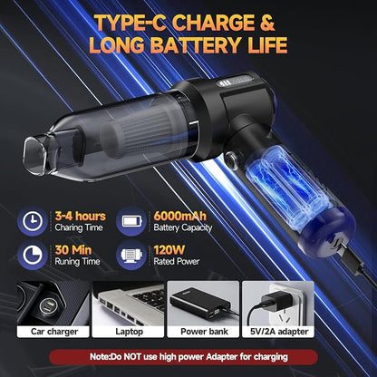 Car Vacuum Portable Cordless High Power Small Handheld Vacuum Cleaner 4-in-1 Compressed Air Duster & Air Blower & Pump Hand Held Mini Vacuum for Christmas Cars,Office,Home Cleaning