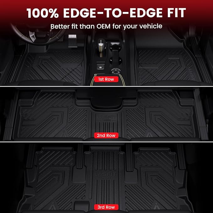 LASFIT Floor Mats for Toyota Highlander 2019-2014(Not for Hybrid), All Weather TPE Cargo Mats Floor Liner for Highlander LE/Limited/SE/XLE, Black(Not fit 2nd Row Bench Seating).