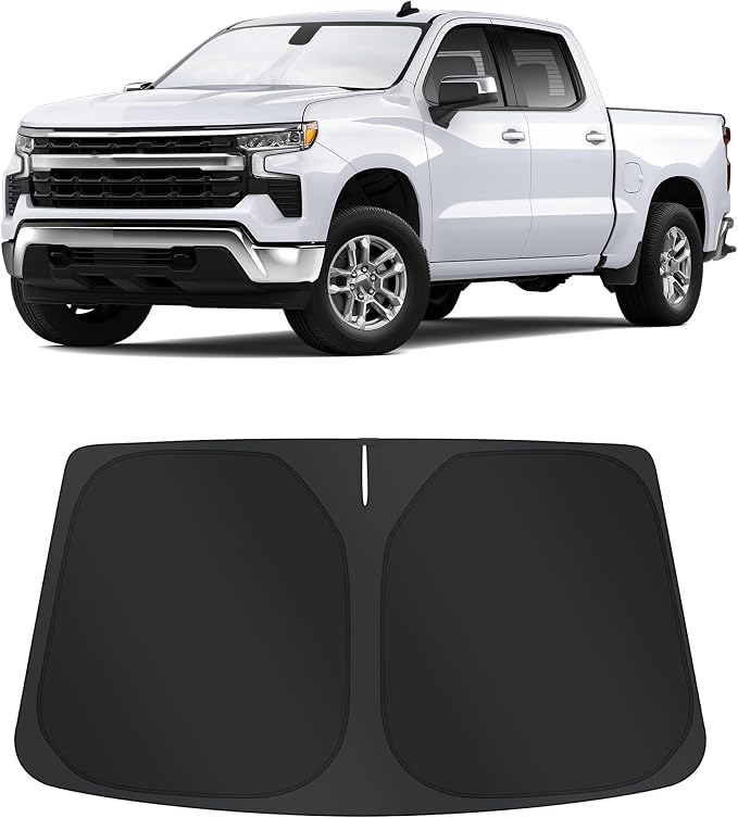 TINGLU Sun Shade for Chevrolet/Chevy Silverado 1500 2019-2024 2025 2026 Accessories Windshield Sun Shade Window Shade UV Rays Protection Sun Visor Cover with Steering Wheel Sunshade Storage Bag