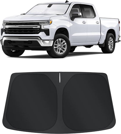 TINGLU Sun Shade for Chevrolet/Chevy Silverado 1500 2019-2024 2025 2026 Accessories Windshield Sun Shade Window Shade UV Rays Protection Sun Visor Cover with Steering Wheel Sunshade Storage Bag