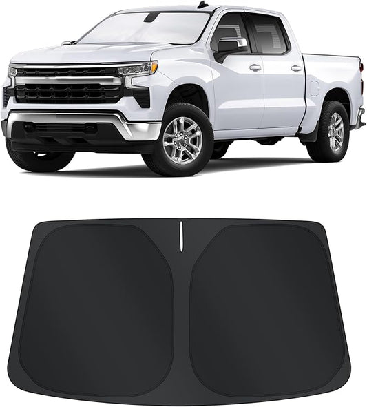 TINGLU Sun Shade for Chevrolet/Chevy Silverado 1500 2019-2024 2025 2026 Accessories Windshield Sun Shade Window Shade UV Rays Protection Sun Visor Cover with Steering Wheel Sunshade Storage Bag