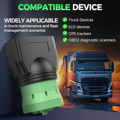 Autel Original Type 2 Green 9pin J1939 to 16pin OBD2 Female Adapter, Male to J1962 OBDII Connector, Work for Heavy Duty Trucks, Used for ELD Device & GPS Tracker & Truck Scanner