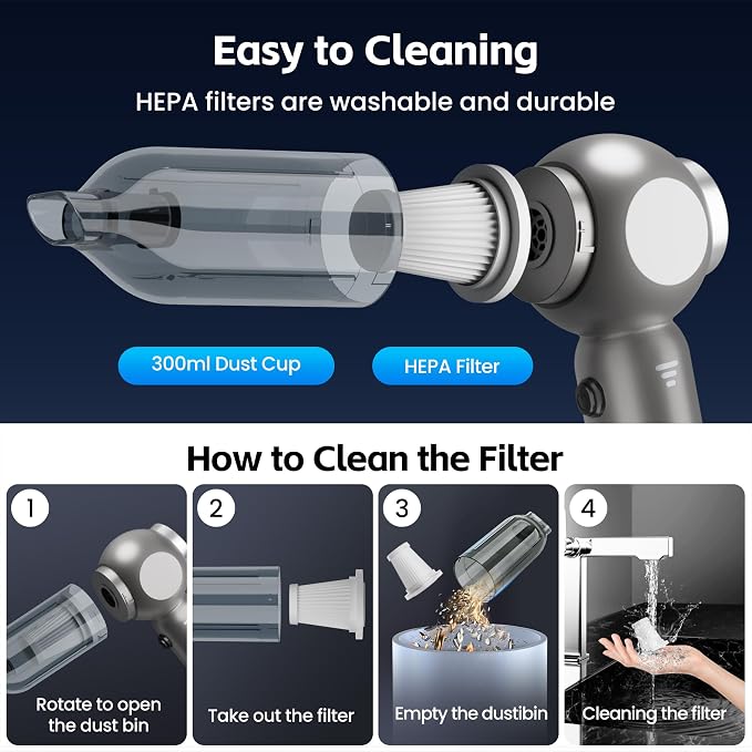 Portable Car Vacuum Cleaner High Power 17500Pa, Lightweight Mini Vacuum Cleaner, Hand Held Vacuum with LED 3-Speed Display, Multiple Attachments, Car Cleaning Kit Interior, Ideal Gift for Cars Owners