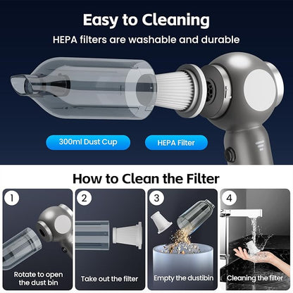 Portable Car Vacuum Cleaner High Power 17500Pa, Lightweight Mini Vacuum Cleaner, Hand Held Vacuum with LED 3-Speed Display, Multiple Attachments, Car Cleaning Kit Interior, Ideal Gift for Cars Owners
