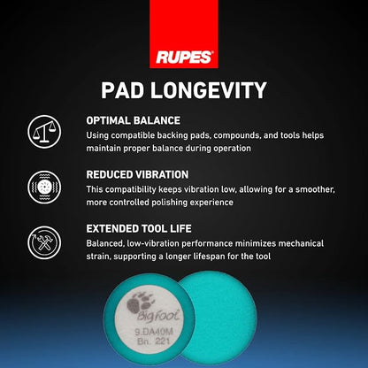 RUPES 40mm Pack of 6 Light Blue D-A Intermediate Foam Polishing Pads | Ideal for Mild to Severe Paint Correction | Improves Finish Performance | Compatible with 1.5" Backing Plate