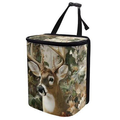 Talayituse Forest Elk Hunting Camo Print Car Trash Can with Lid, Leak Proof Auto Trash Bag Hanging Vehicle Garbage Can Multipurpose Storage Container for Back Seat Road Trip