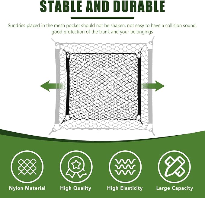 Trunk Cargo Net for 2010-2024 Toyota 4Runner 2 Row Model Only, Trunk Organizer Luggage Net Anti-Slip Rear Mesh Cargo Netting for 4 Runner SUV Accessories(Floor Style)