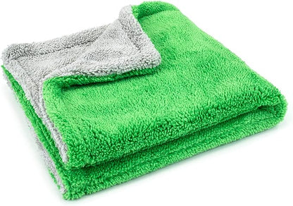 Autofiber Royal Plush Double Pile Microfiber Detailing Towel - Pack of 3, Green/Gray (16 inch x 16 in, 700 GSM)