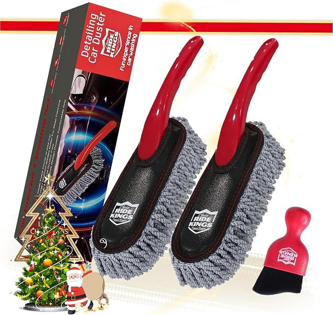 Car Detailing Kit, Interior Cleaning Brush & Microfiber Towel Set, Scratch Free Extra Soft Duster for Car Interior Exterior, Gifts for Men Women - 3 Packs - Red