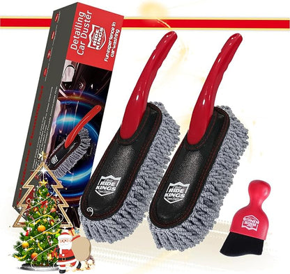 Car Detailing Kit, Interior Cleaning Brush & Microfiber Towel Set, Scratch Free Extra Soft Duster for Car Interior Exterior, Gifts for Men Women - 3 Packs - Red