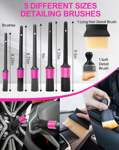 ThinkLearn 27pcs Car Cleaning Kit, 4-in-1 12000Pa Cordless Mini Handheld Vacuum Cleaner & Air Duster, Portable Pink Car Detailing Kit with Interior Accessories for Car, Home, Office, Gift for Women