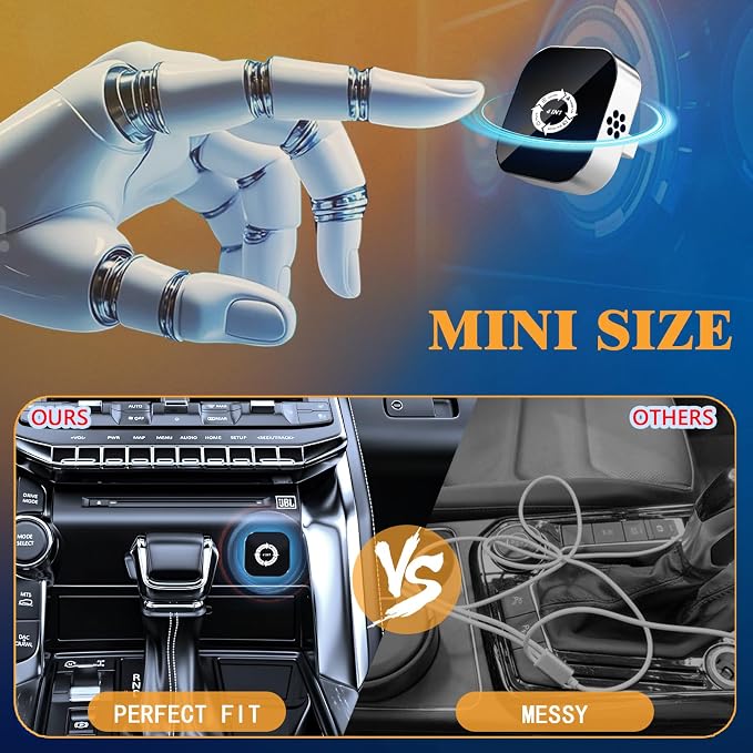 4 in 1 Screen Mirroring Wireless CarPlay Adapte, 2026 Upgraded Wired to Wireless for Apple CarPlay & Android Auto & AirPlay & MirrorLink, Mini USB Car Play Adapter with Type-C Extension, Plug and Play