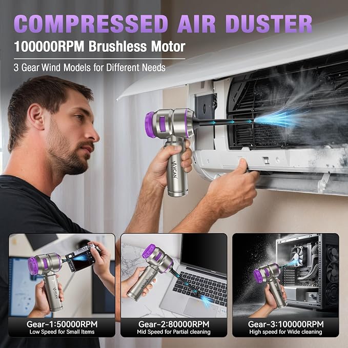 Car Vacuum Portable Cordless 18000PA High Power Mini Vacuum Cleaner Hand Vacuum Cordless Rechargeable, with with Brushless Motor for Car Detailing Keyboard Cleaner Home Cleaning(Purple)