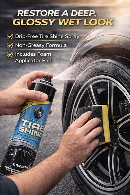 Tire Shine Spray 3 Pack High Gloss Wet Look UV Protection 15oz w/Pad | Professional-grade formula resists water and rain. Safe for all rubber types. Prevents cracking and fading from sun damage.