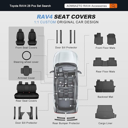 AOMSAZTO RAV4 Front Car Leather Seat Covers Custom Fit for Toyota RAV4 2019 2020 2021 2022 2023 2024 2025 LE,XLE,XLE Premium,Limited with Interior Accessories(2 Seats,Black&Redline)