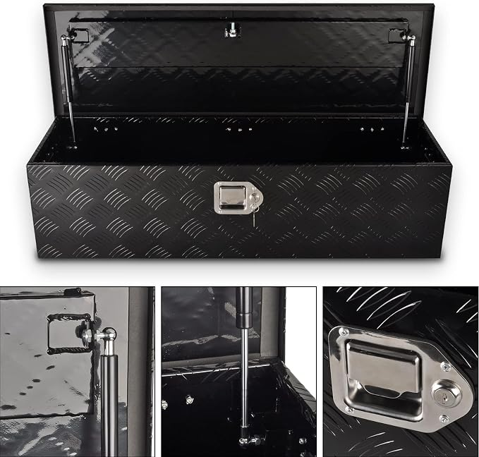 39 Inch Heavy Duty Aluminum Truck Bed Tool Box, 5 Bar Tread Storage Organizer, Lock & Keys, Black (39"x13"x10")