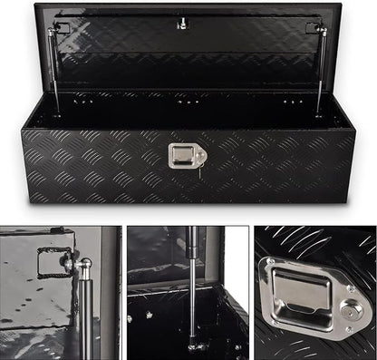 39 Inch Heavy Duty Aluminum Truck Bed Tool Box, 5 Bar Tread Storage Organizer, Lock & Keys, Black (39"x13"x10")