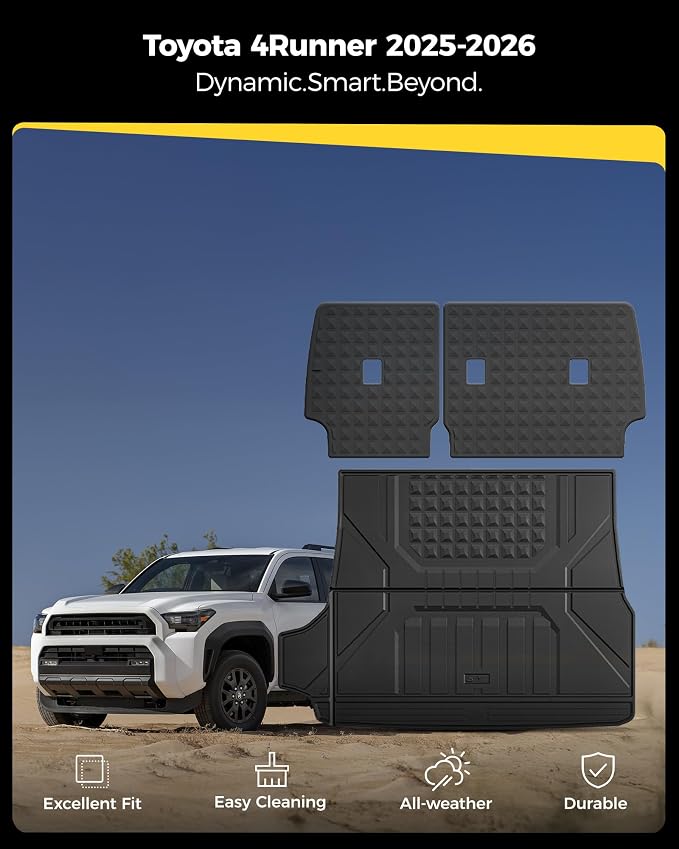 3W Cargo Mat for Toyota 4Runner 2025 2026 5 Seats(Not fit Hybrid), All Weather TPE Custom Fit Trunk Mat & Backrest Mat for SR5/TRD/Limited 6th gen 4 Runner