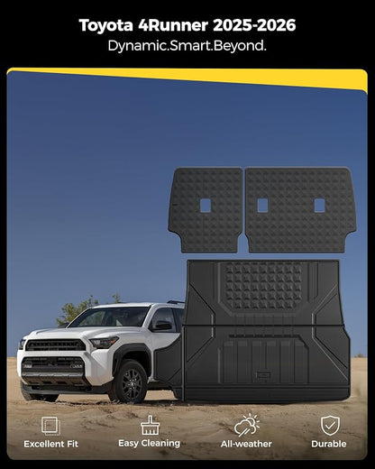 3W Cargo Mat for Toyota 4Runner 2025 2026 5 Seats(Not fit Hybrid), All Weather TPE Custom Fit Trunk Mat & Backrest Mat for SR5/TRD/Limited 6th gen 4 Runner