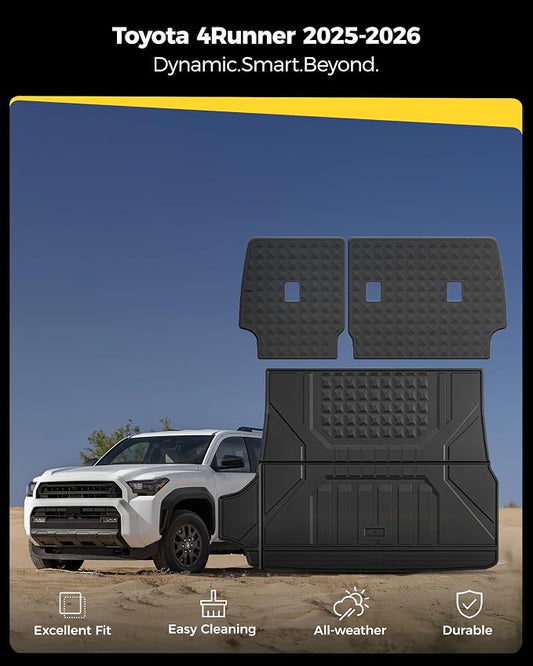 3W Cargo Mat for Toyota 4Runner 2025 2026 5 Seats(Not fit Hybrid), All Weather TPE Custom Fit Trunk Mat & Backrest Mat for SR5/TRD/Limited 6th gen 4 Runner