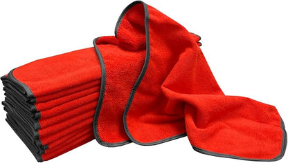 Detailer's Preference Large 320 GSM Microfiber Towels for Car Detailing, Washing, Drying, Ultra Soft Terry Weave, Scratch-Free, Lint-Free, Multi-Surface, Reusable, 16x24 Inch, 12-Pack, Red