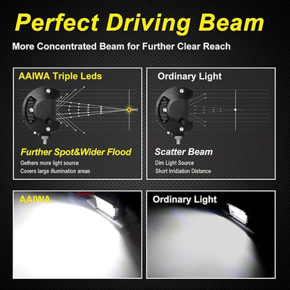 8PCS LED Pods, 4 Inch 60W LED Light Bar, 4PCS Spot Flood Combo Off Road Light Triple Row LED Work Light 6000LM Driving Fog Lamps for Pickup Truck Jeep ATV UTV SUV Boat Light