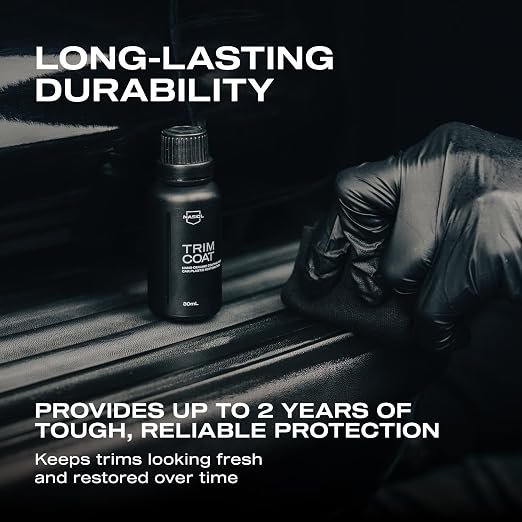 Nasiol TrimCoat Hydrophobic Ceramic Coating Kit – Plastic Trim Restorer for Cars, Restores Faded Trim to Original Color, Up to 2 Years Durability, Ultimate UV Protection, Easy Application – 1.01 oz