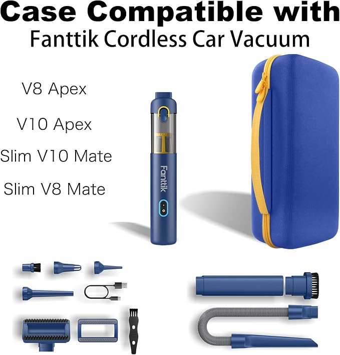 co2CREA Storage Case for Fanttik V8 Apex/Slim V8 Mate/V10 Apex/Slim V10 Mate Portable Mini Cordless Vacuum – Hard EVA Protective Carrying Bag with Accessory Organizer (Blue Case)