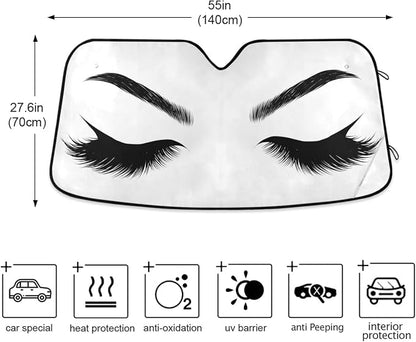 Woman Eye Eyelash Car Windshield Sun Shade Foldable UV Ray Sun Visor Protector Sunshade to Keep Your Vehicle Cool (55" x 27.6")