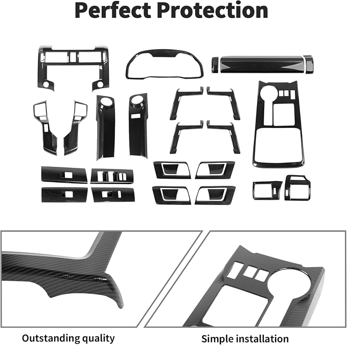 JWWY Interior Trim Kit Auto Interior Dress-Up Kit Decor Set Center Console Gear Shift Dashboard Panel Cover Trim for 2020-2023 Toyota 4runner Interior Accessories, ABS Carbon Fiber 28pcs