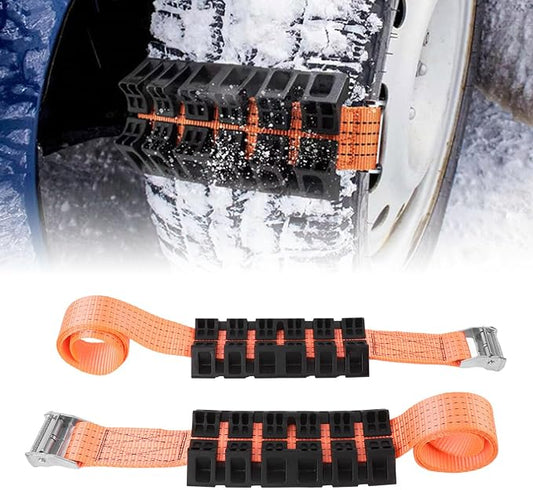 2PCS Tire Traction Straps, Strong Grip Anti Skid Emergency Tire Straps for Truck SUV, High Performance ABS Material with Gloves, Get Unstuck From Snow Mud in Challenging Terrains