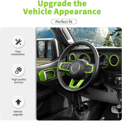 21PCS Full Set Interior Trim Kit for 2018-2023 Jeep Wrangler JL JLU,Side Outlet Door Handle Bowl Roof Reading Light Cover Trim (Green)