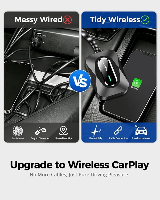 Wireless CarPlay Adapter, 2-in-1 Wired to Wireless Dongle J1 for Apple CarPlay & Android Auto, Seamless Auto-Reconnect, No Delay, Stable Signal for Maps & Calls, Latest 2026 Upgraded Version